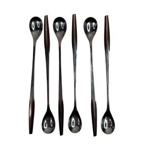 Eldan ELD2-BROWN Set 6 Iced Tea Spoons Mid Century Modern Flatware Stainless